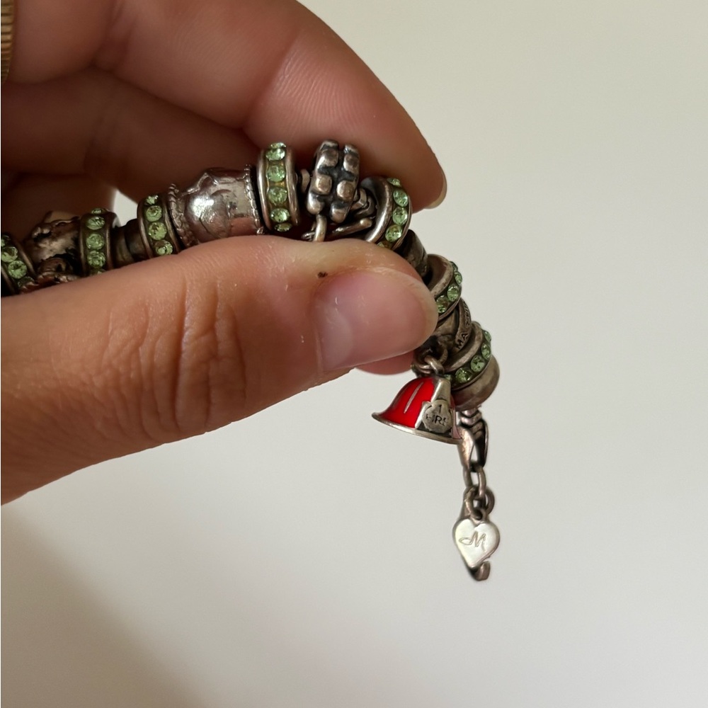 Pandora 925 Sterling Silver Charm Bracelet with Green Crystal Accents - Picture 3 of 6